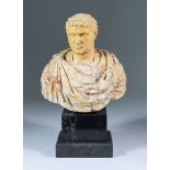 An Italian Grand Tour Yellow and Red Flecked Marble Bust of the Emperor Carracalla, 19th Century,