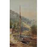 William Bingham McGuiness (1849-1928) - Watercolour - Rural landscape with fisherman tending to
