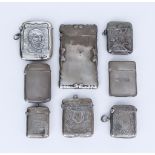An Edward VII Silver Rectangular Card Case and a Selection of Vesta Cases, the card case by I. S