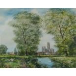 ***S. J. (Toby) Nash (1891-1960) - Watercolour - Canterbury Cathedral from water meadows with