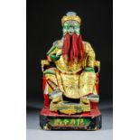 A Large Chinese Carved Polychrome and Giltwood Seated Figure of a Bearded King of the Underworld,