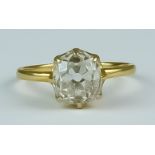 A Solitaire Diamond Ring, Early 20th Century, yellow metal set with an old European cut solitaire