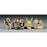 I* A Japanese Carved Ivory Netsuki, of a grimacing two-horned devil, 1.75ins (4.5cm), another of a