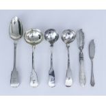 A Pair of William IV Scottish Silver Fiddle Pattern Sauce Ladles and a Silver Fiddle Pattern Table