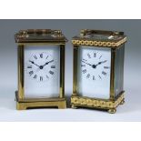 Two French brass Cased Carriage Timepieces, one retailed by Spencer & Co Ltd of Madras, the white