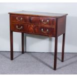 A George III Mahogany Rectangular Side Table, with cross banded top, fitted two long drawers, on