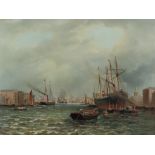 Henry A. Luscombe (1820-1899) - Oil painting - Maritime scene with steam and masted vessels in a