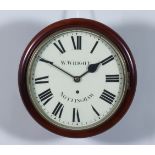 A 19th Century Mahogany Cased Dial Wall Clock by W. Wright of Nottingham, the 12ins diameter cream