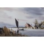 ***Leslie L. Hardy Moore (1907-1997) - Watercolour - "A Norfolk Wherry on the River Bure, St.