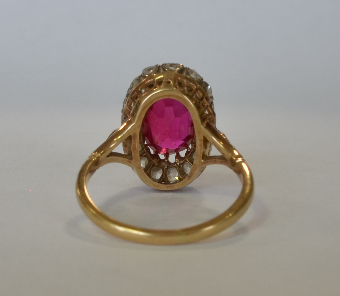 A Ruby and Diamond Ring (Synthetic Ruby), Early 20th Century, in gold colour metal mount, set with - Image 8 of 9