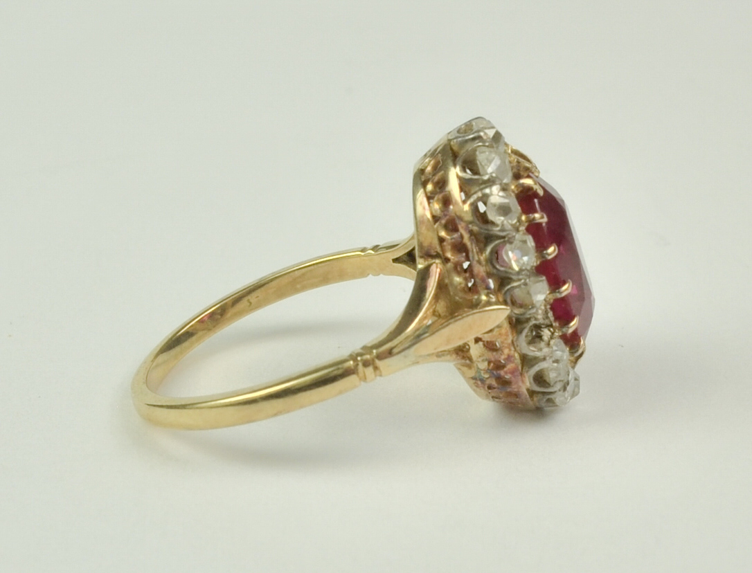 A Ruby and Diamond Ring (Synthetic Ruby), Early 20th Century, in gold colour metal mount, set with - Image 5 of 9