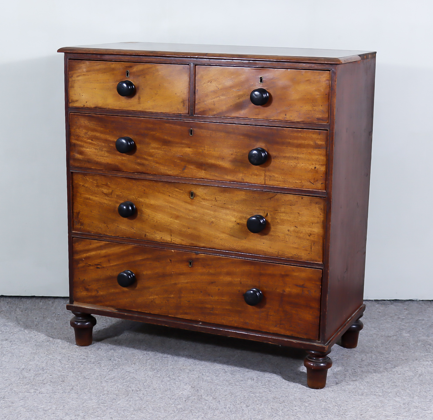 A Victorian Mahogany and Pine Sided Chest, with square moulded edge to top, fitted two short and