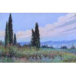 ***Fausto Vagnetti (1876-1956) - Pastel - Italian landscape with trees, signed, 4.25ins x 19ins,