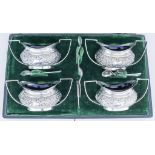 A Set of Four Victorian Part Silver Oval Two-Handled Salts and Mixed Silverware, the salts by T.H.