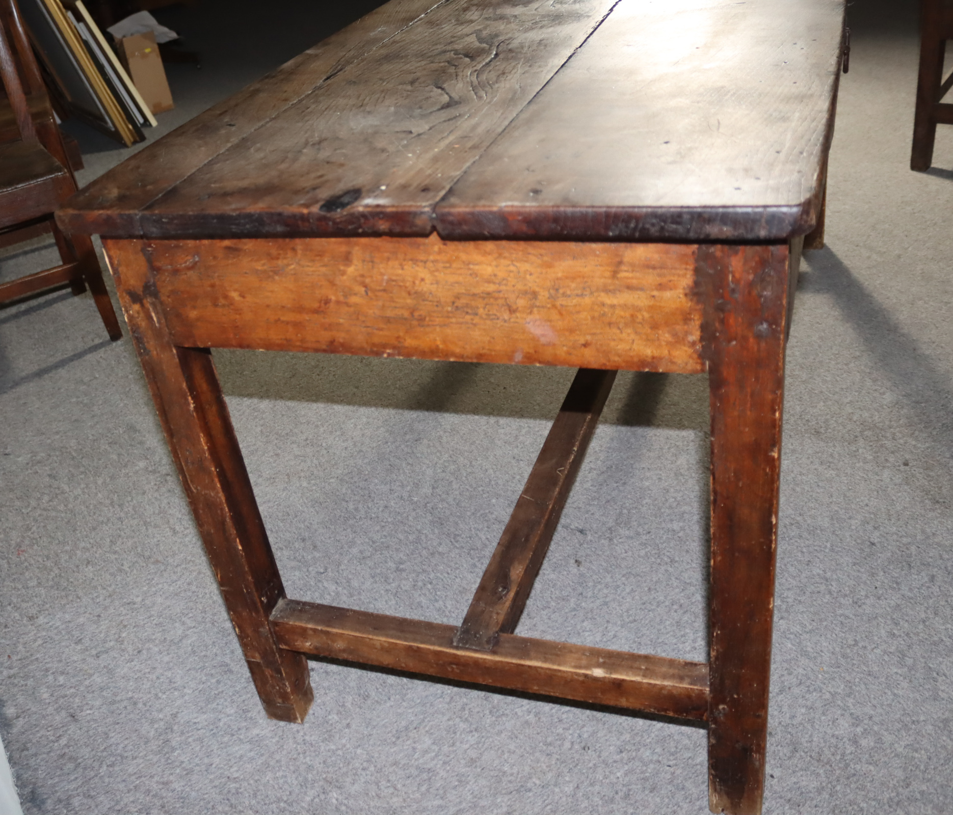 A 19th Century Elm Rectangular Kitchen Table and a Set of Five Ash Dining Chairs, the table with - Image 4 of 6