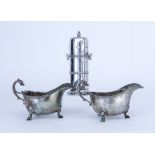 A George V Silver Lighthouse Pattern Sugar Caster and a Pair of George VI Silver Sauce Boats, the