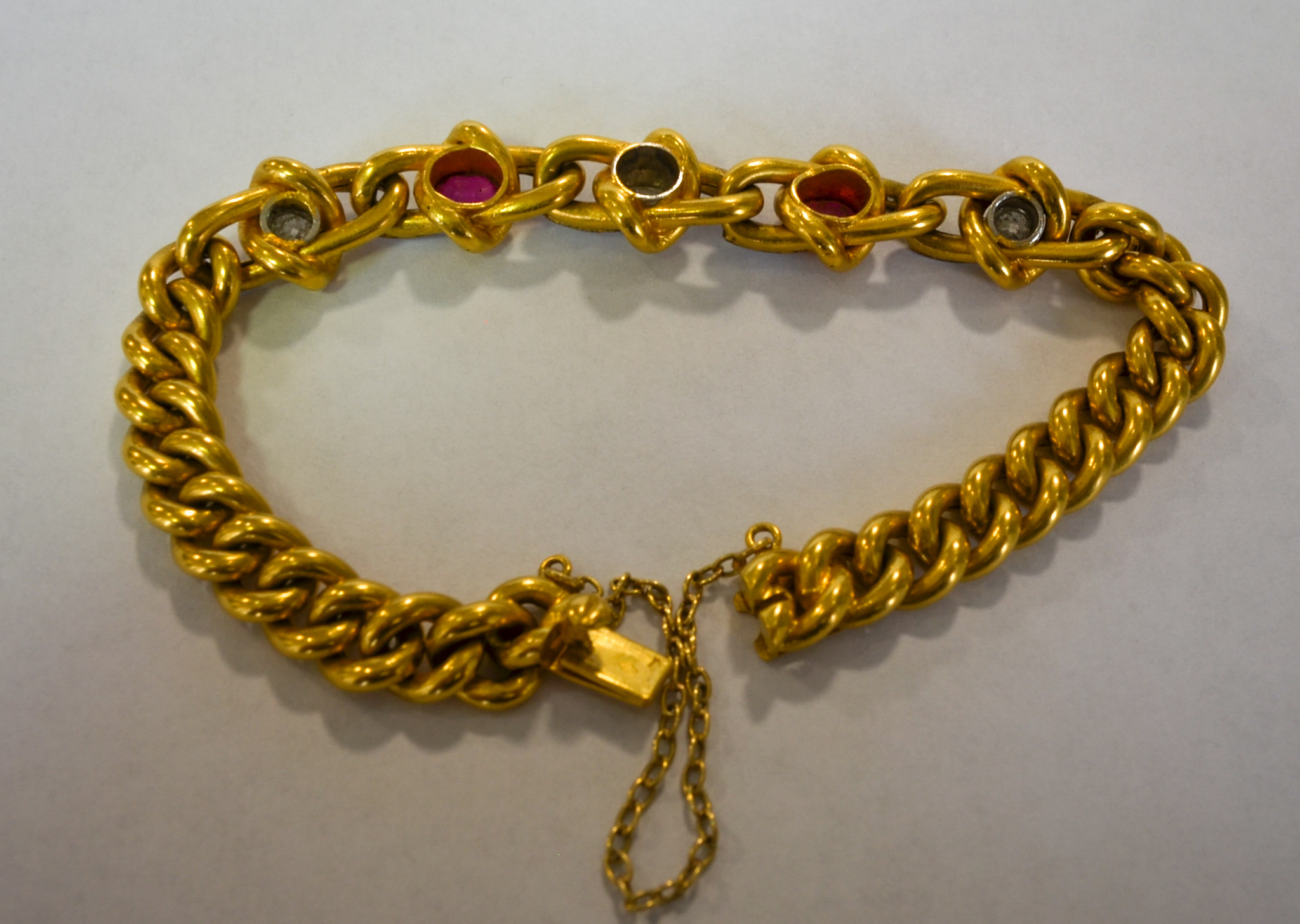 A Curb Link Gem Set Bracelet, 20th Century, 18ct yellow gold set with a centre diamond, - Image 4 of 8