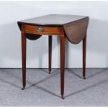 A George III Mahogany and Satin Wood Banded Oval Pembroke Table, fitted one real and one dummy