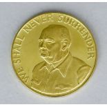 A 22ct Gold Winston Churchill Dunkirk 1940 Commemorative Medal, 17.5 grammes, fair