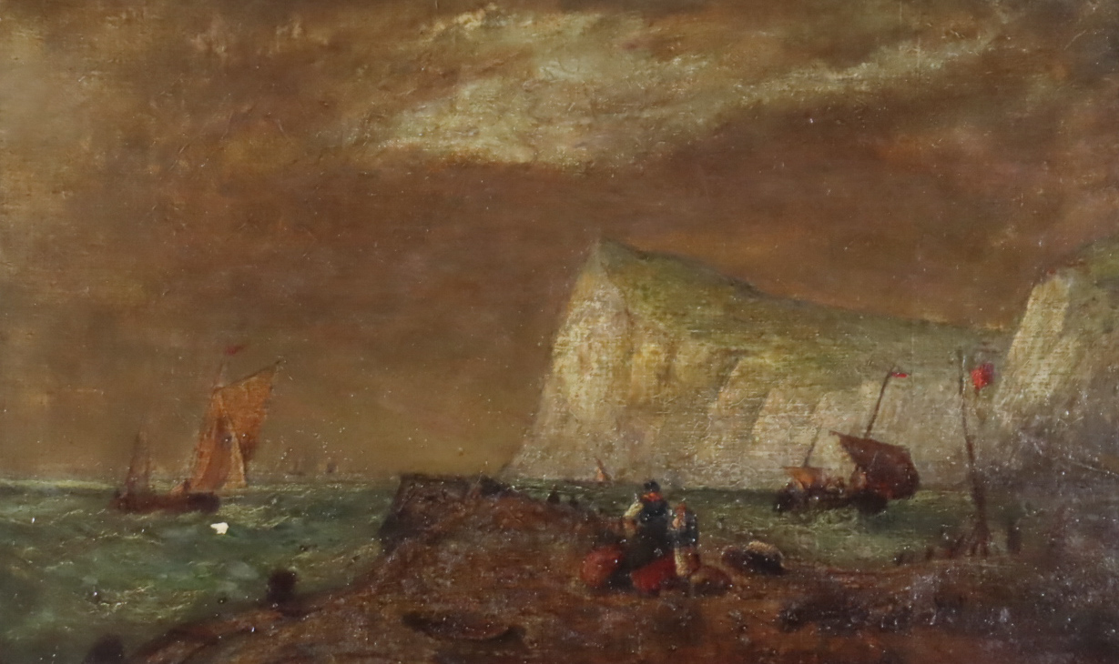 19th Century English School - Oil painting - View looking towards Shakespeare Cliff, Dover, with