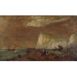 19th Century English School - Oil painting - View looking towards Shakespeare Cliff, Dover, with