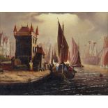 John Forbes Hardy (Circa 1825-Circa 1880) - Oil painting - Sailing vessels in a Continental harbour,
