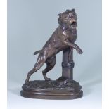 Prosper Lecourtier (1855-1924) - Brown Patinated Bronze Figure - "Prenez Garde Au Chien" - Bull