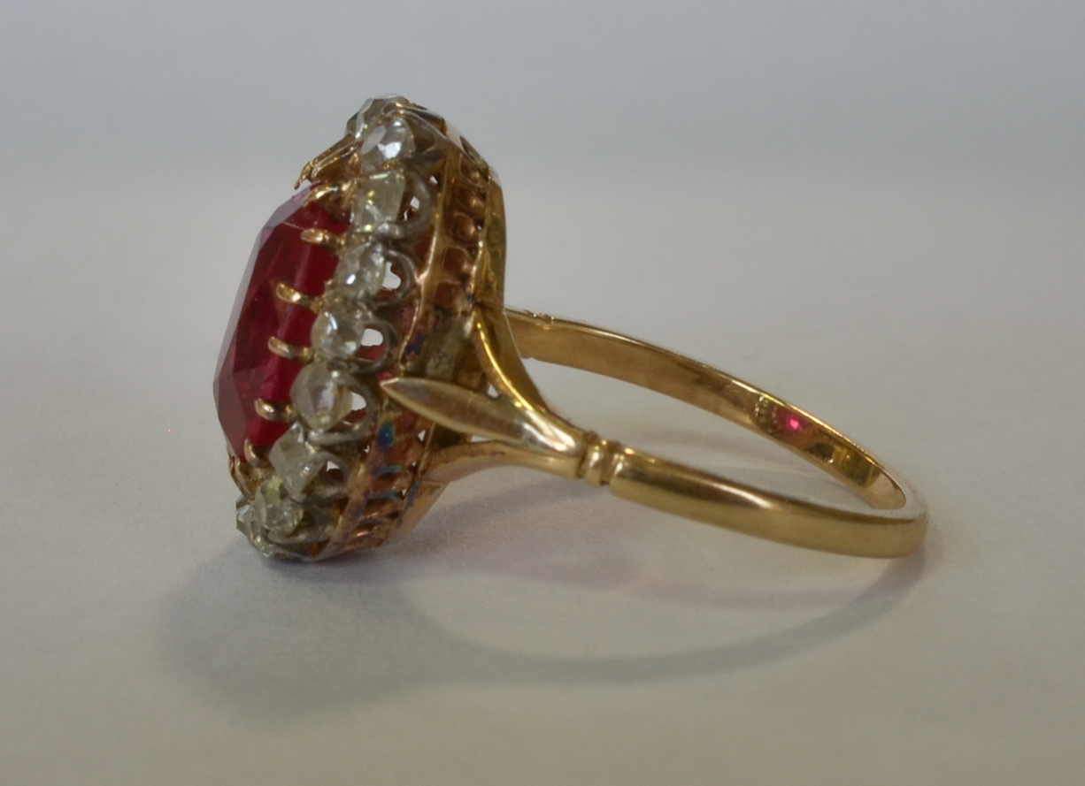 A Ruby and Diamond Ring (Synthetic Ruby), Early 20th Century, in gold colour metal mount, set with - Image 7 of 9