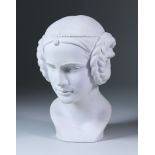 A Goebel Bisque Bust of a Young Woman, 20th Century, her hair fashionably dressed with plaits,