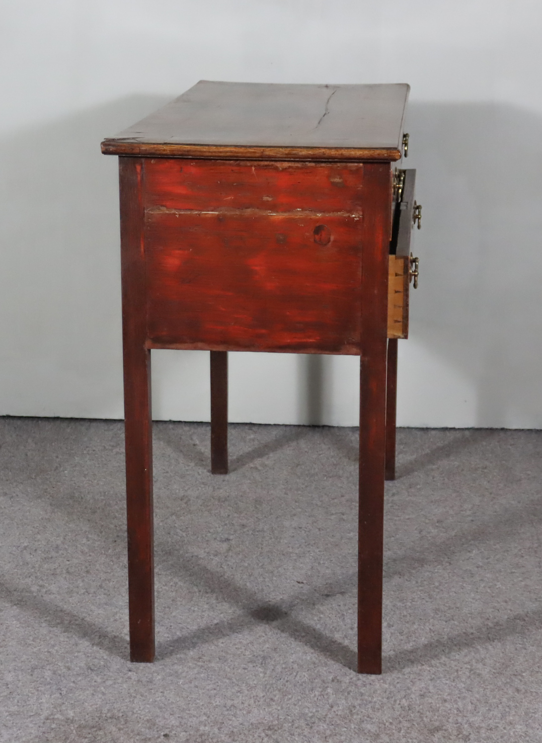 A George III Mahogany Rectangular Side Table, with cross banded top, fitted two long drawers, on - Image 4 of 4