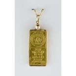 A Gold Ingot Pendant, marked 9999 fine gold (Australian), in a 9ct gold pendant mount, gross