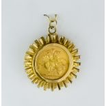 A Mounted Elizabeth II Sovereign, 1968, mounted in 9ct gold necklace mount, gross weight 14.1g