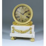 A 19th Century French Gilt Brass Cased Mantel Timepiece, the 3.5ins diameter gilt dial with Roman
