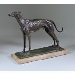 Pierre Jules Mene (1810-1979) - Bronze figure of a standing greyhound, signed, on rusticated base