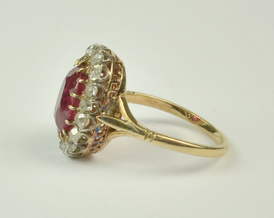 A Ruby and Diamond Ring (Synthetic Ruby), Early 20th Century, in gold colour metal mount, set with - Image 3 of 9