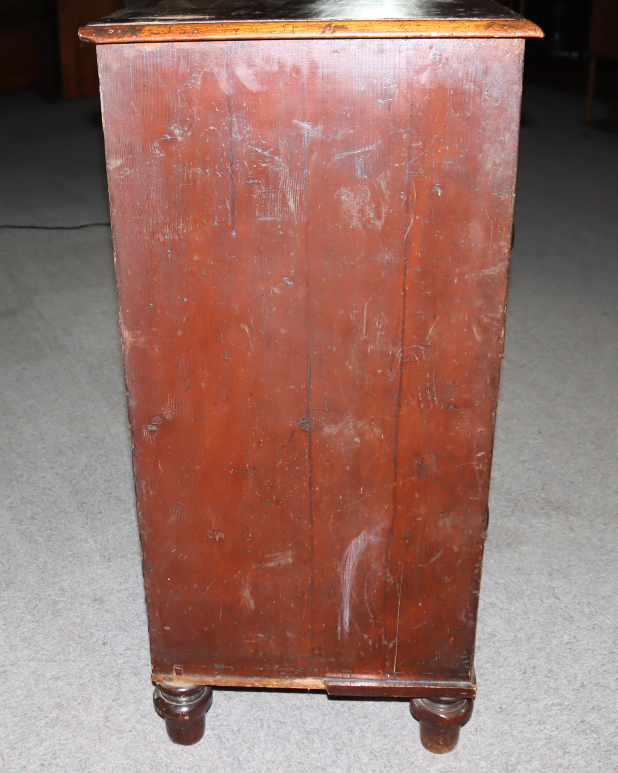 A Victorian Mahogany and Pine Sided Chest, with square moulded edge to top, fitted two short and - Image 4 of 5