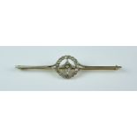 A Diamond Set Bar Brooch, Early 20th Century, yellow metal set with small brilliant cut round