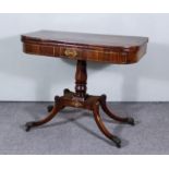 A George IV Rosewood D Shaped Card Table, inlaid with brass stringings, the green baize lined