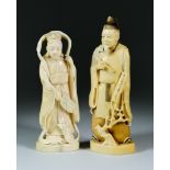 I* Two Japanese Carved Ivory Okimono, Meiji Period - a standing artist with brush, 7.5ins (19cm)