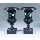 A Pair of Late 19th Century Polished Slate Urns of Neo-Classical Design, with moulded rims and