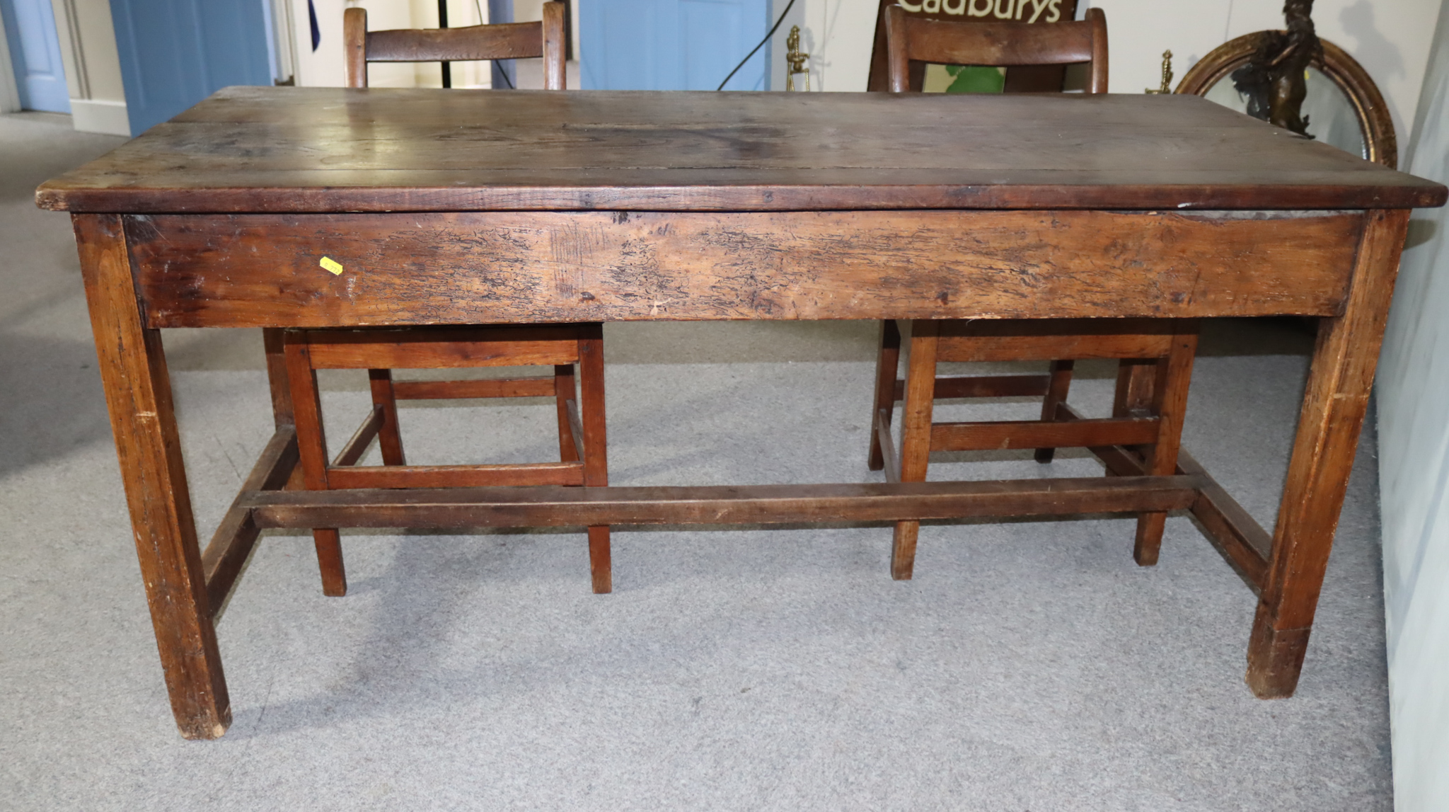 A 19th Century Elm Rectangular Kitchen Table and a Set of Five Ash Dining Chairs, the table with - Image 2 of 6