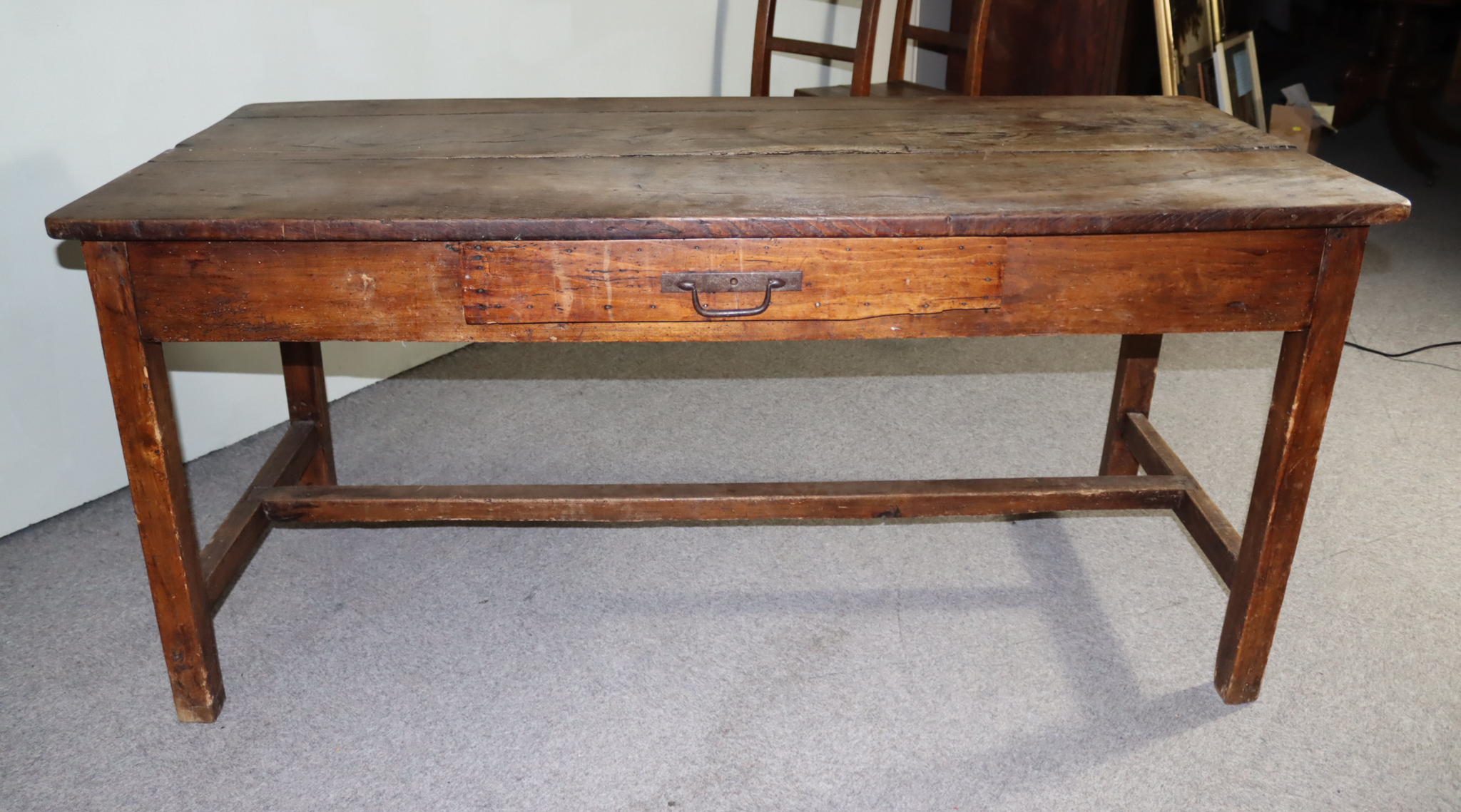 A 19th Century Elm Rectangular Kitchen Table and a Set of Five Ash Dining Chairs, the table with - Image 3 of 6