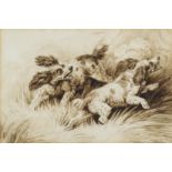 19th Century English School - Wash drawing - Study of two hunting spaniels, 3.5ins x 5.5ins,