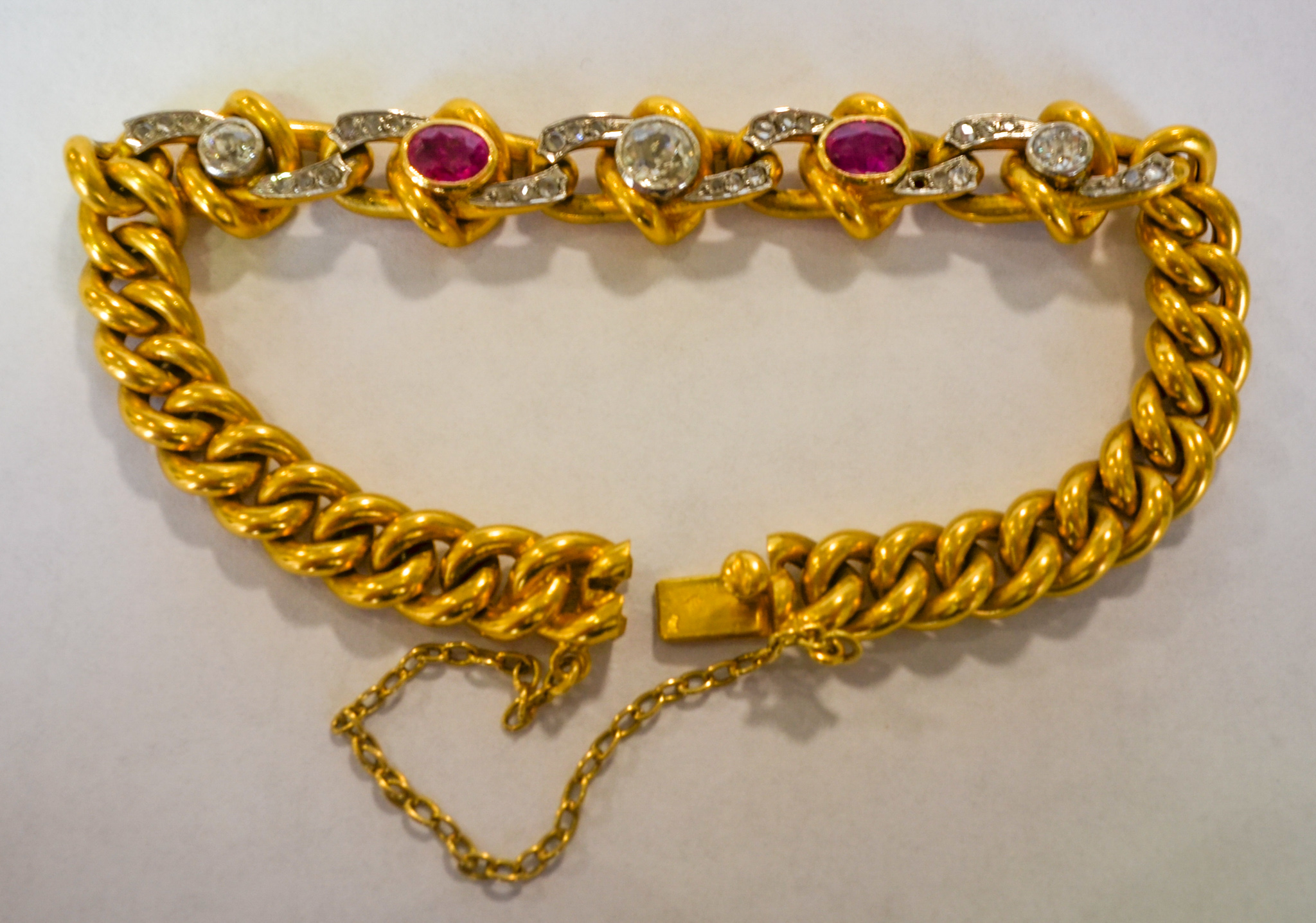 A Curb Link Gem Set Bracelet, 20th Century, 18ct yellow gold set with a centre diamond, - Image 5 of 8