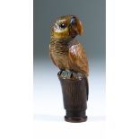 A Continental Carved Wood Cane Handle, Early 20th Century, naturalistically modelled as a parrot,