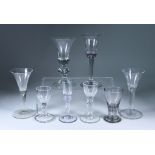 A Collection of Eight 18th Century Style Drinking Glasses, including - cordial with engraving of