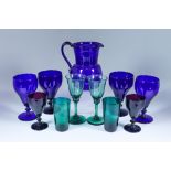A Collection of Primarily Bristol Blue Glass, 19th Century, including - a Harlequin set of twelve
