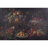 18th/19th Century Continental School - Oil painting - Still life with fruit and Chinese porcelain