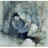 ***K. Lovat Watson (20th Century) - Watercolour - Kneeling bowler-hatted gentleman in a graveyard