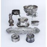 A Late Victorian Silver Circular Inkwell and Mixed Silverware, the inkwell maker's mark rubbed,